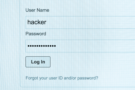 Filled login and hidden by dots password at login screen on the website