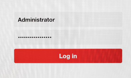 Filled login and hidden by dots password at login screen on the website