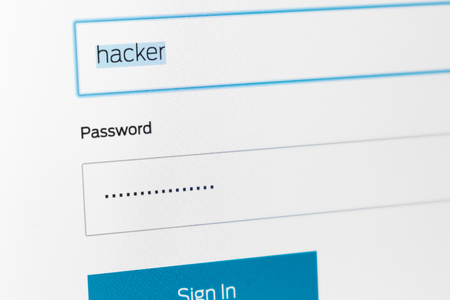 Filled login and hidden by dots password at login screen on the website