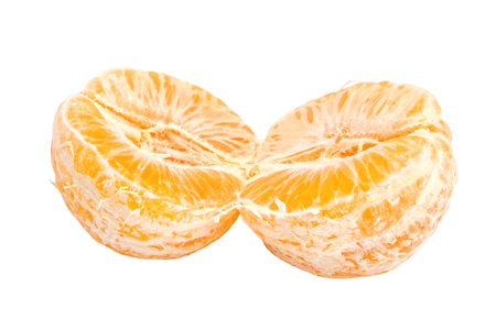 Peeled ripe mandarin isolated on white backgroundの写真素材