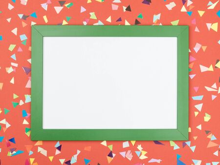 Blank card with colorful party items on a colorful background