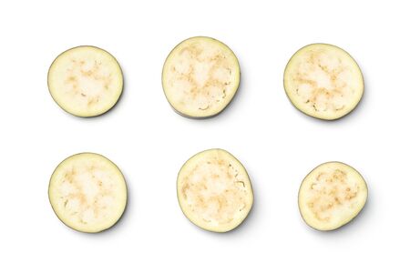 Sliced aubergine or eggplant. Flat lay. Top viewの写真素材