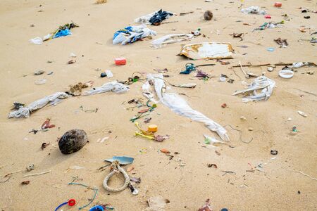 Pollutions and garbages on the beachの写真素材