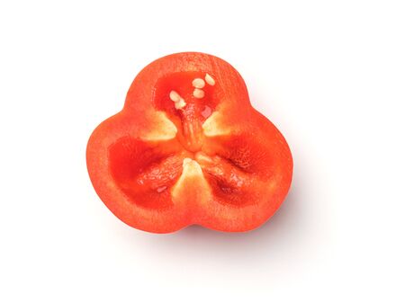 Sliced bell pepper isolated over white background. Top view