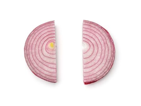 Red onion isolated on white background. Top view. Flat lay