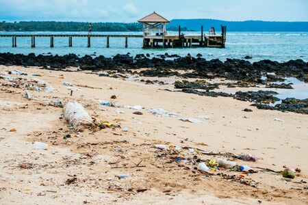 Pollution: garbages, plastic, and wastes on the beachの写真素材