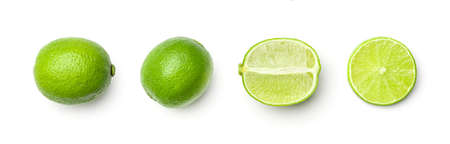 Collection of limes isolated on white background. Set of multiple images. Part of series