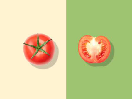 Layout of tomato. Creative food concept. Flat lay. Top viewの写真素材