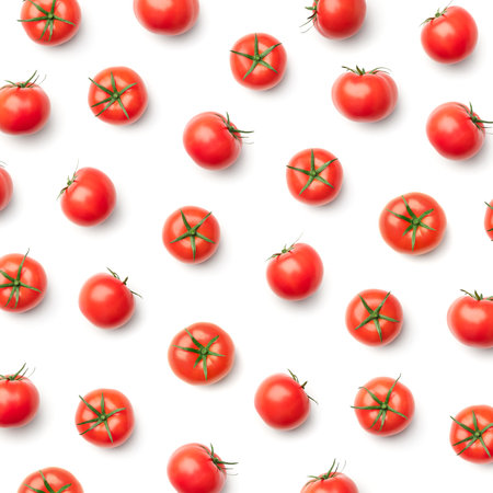 Pattern with tomato. Abstract background. Tomatoes on the white backgroundの写真素材