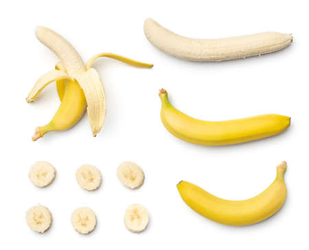 Collection of bananas isolated on white backgroundの写真素材