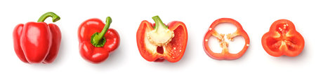 Collection of peppers isolated on white background. Set of multiple images. Part of seriesの写真素材