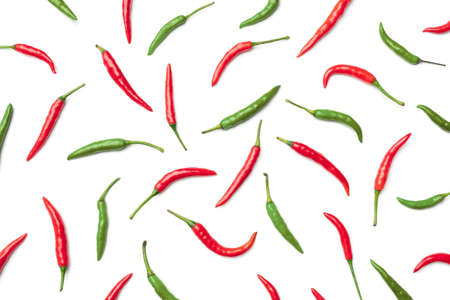 Collection of red chilli peppers isolated on white background. Set of multiple images. Part of seriesの写真素材