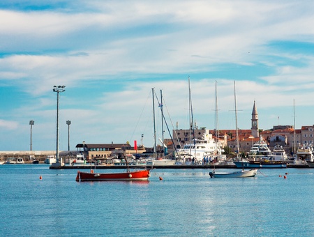 Yachts harbor in old part of Budva, Montenegroの写真素材