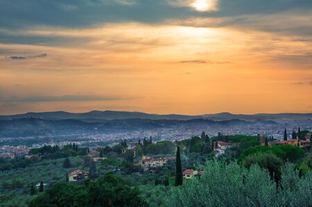 Florence view from the hills at the sunsetの写真素材