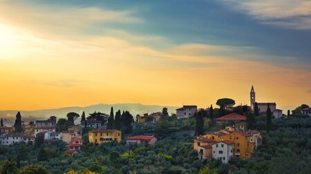 Town in the hills, Tuscany, Italyの写真素材