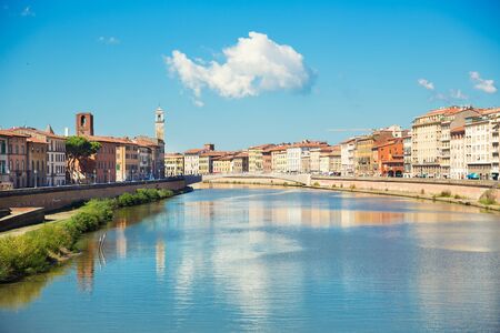 Houses at riverside of Arno, Florence, Italyの写真素材