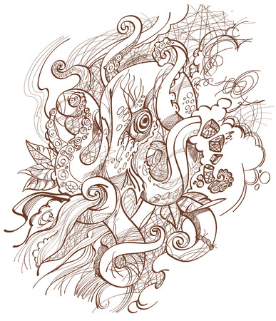 An original illustration of an octopus, tattoo, sketchのイラスト素材