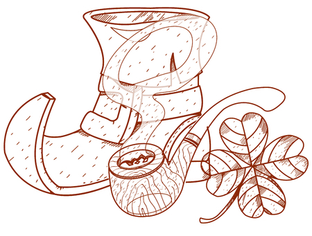 Boot gnome, smoking pipe and clover.のイラスト素材