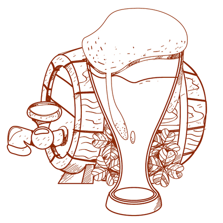 Wooden beer keg and a glass of green beer foam.のイラスト素材