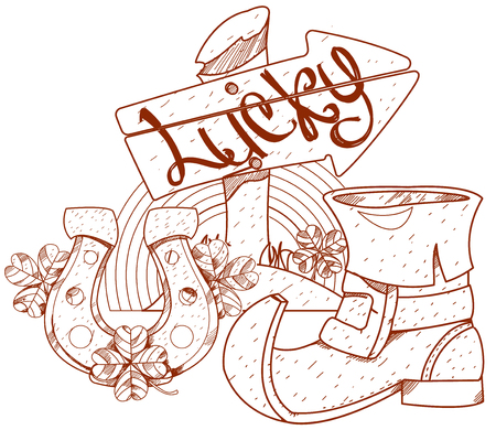 St.Patrick 's Day. Golden Horseshoe and shoes leprechaun.のイラスト素材