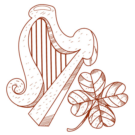 Golden harp and four-leaf clover.のイラスト素材