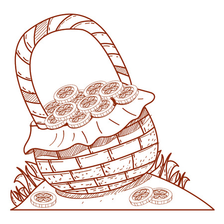 Basket with gold on a green grass.のイラスト素材