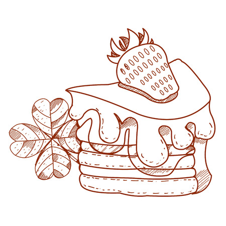 Cake with strawberry and four-leaf clover.のイラスト素材