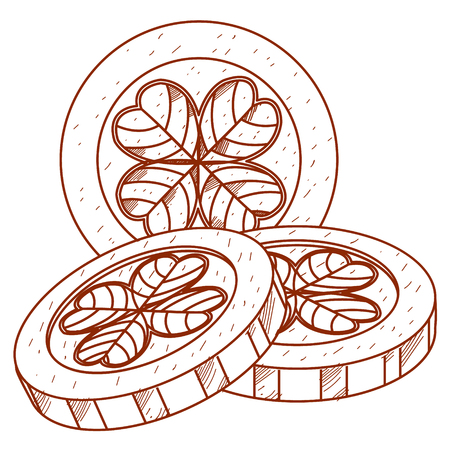 Three gold coins with four-leaf clover.のイラスト素材