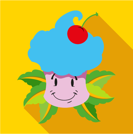 Cake with cherries and cream flat icon. Modern colored icons in a flat design with long shadow.のイラスト素材