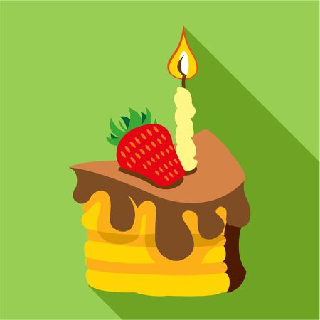 Cake with strawberries in chocolate glaze flat icon. Modern colored icons in a flat design with long shadow.のイラスト素材