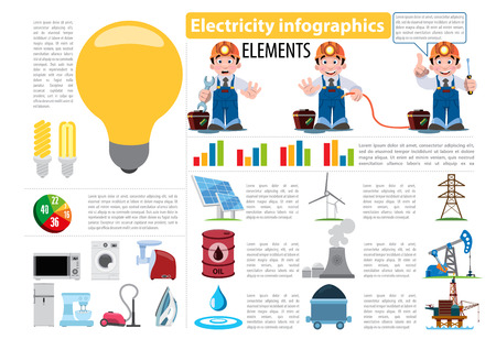 Electricity infographics elements, electricity industryのイラスト素材