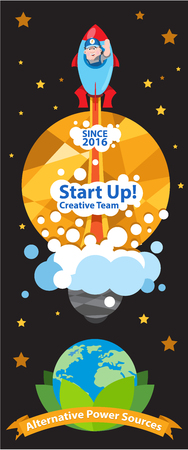 Start up business concept design on black background, creative team, alternative power sourcesのイラスト素材