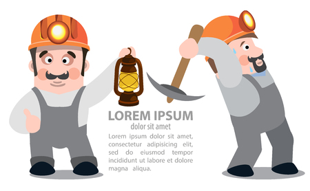 Miners posing with a pickaxe and a kerosene lamp, coal industryのイラスト素材