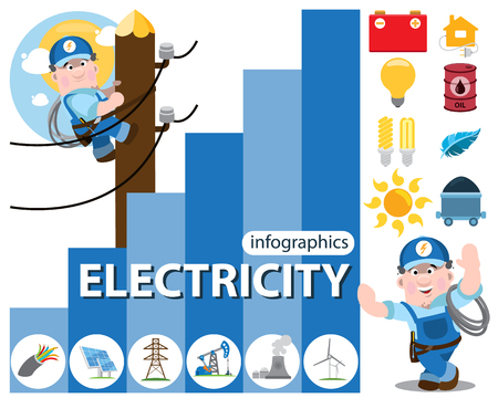 Electricity infographics, energetics icons, electrician symbolsのイラスト素材