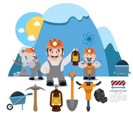 Infographics miners, miner working, professional miner, coal mineのイラスト素材