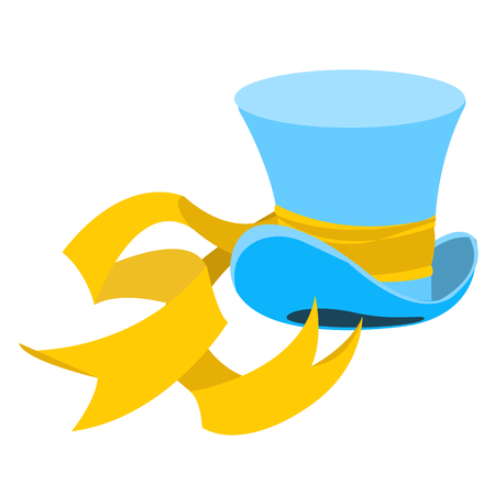 Blue wizard hat with a long yellow ribbon. The old man's headdress. Cylinder gentleman. Hat shop.のイラスト素材