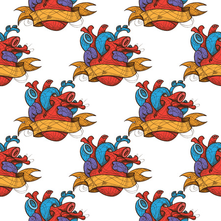 Seamless pattern heart on a white background. Design of the surface pattern of anatomical hearts.のイラスト素材