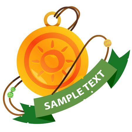 Magic Round Locket with ribbon banner. Illustration for gaming mobile applications.のイラスト素材