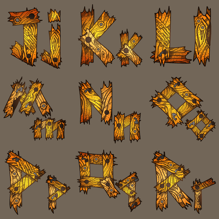 English alphabet from pieces of wood. The original font design of the pieces of plywood.のイラスト素材
