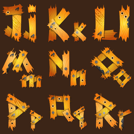 English alphabet from pieces of wood. The original font design of the pieces of plywood.のイラスト素材