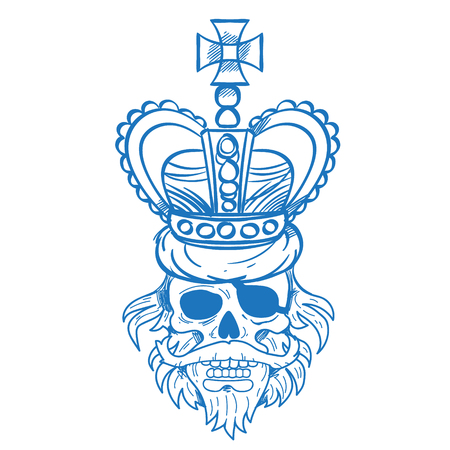 Hairy pirate skull in the royal crown outline tattoo Gold cro. Sticker for gaming mobile applications.のイラスト素材