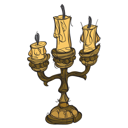 Candlestick on three candles. Vintage household items. Cartoon drawing for gaming mobile applications.のイラスト素材