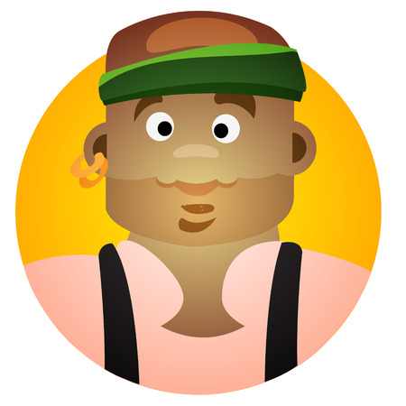 Round sticker with an African man in bandanas. Cartoon illustration for gaming mobile applications and for design t-shirts and other items. Avatar pirate.のイラスト素材
