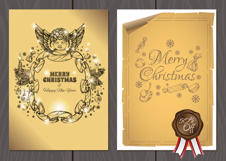 Set of posters or flyers for Christmas and New Year sales and promotionsのイラスト素材