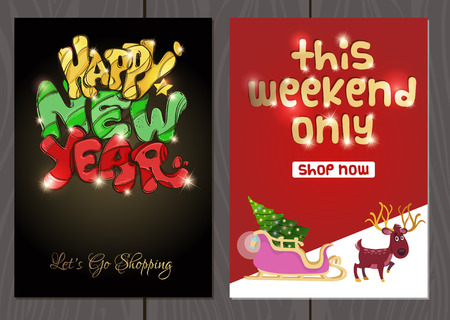 Set of posters or flyers for Christmas and New Year sales and promotionsのイラスト素材