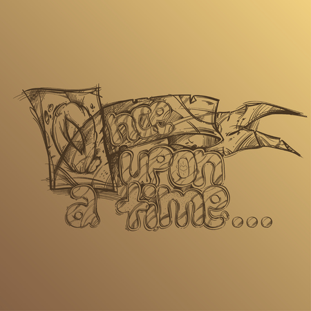 Once upon a time. Hand drawn inscription on beige background.のイラスト素材
