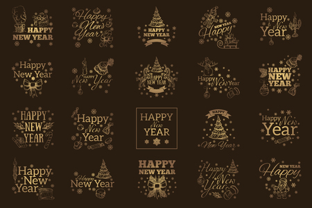 Happy New Year. Set of typographic elements for greeting cards, invitations and other items.のイラスト素材