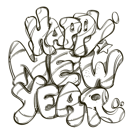 Happy New Year. Hand drawn inscription isolated on white background for greeting cards, posters, invitations and other items.のイラスト素材