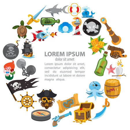 Round composition pirate theme, pirate history, adventure.のイラスト素材