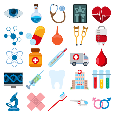 Different things related to hospital. Set of icons isolated on white background.のイラスト素材